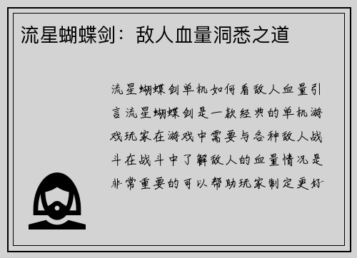 流星蝴蝶剑：敌人血量洞悉之道