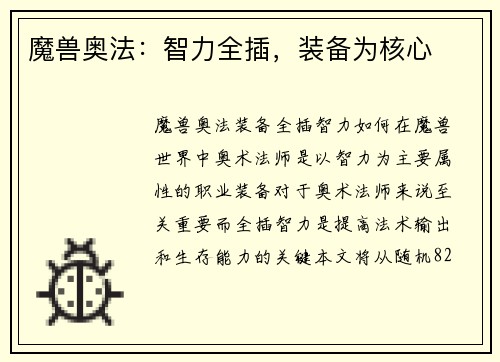 魔兽奥法：智力全插，装备为核心